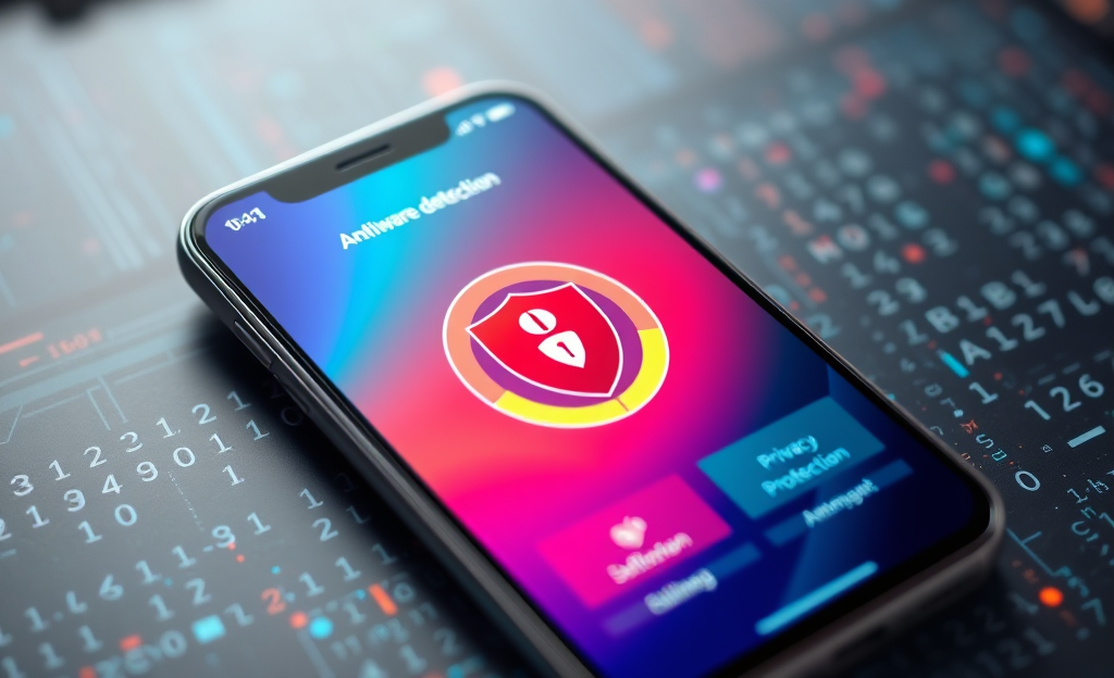 Imagen de un móvil mostrando un antivirus que detecta spyware para proteger tu privacidad.