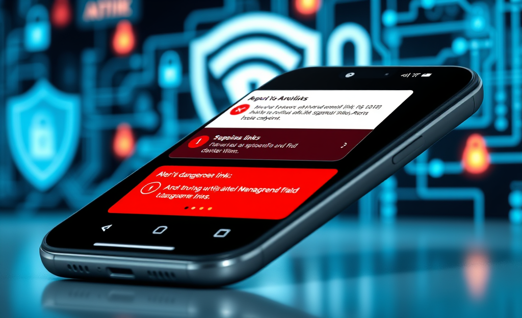 Imagen que ilustra la protección de un antivirus móvil contra enlaces peligrosos