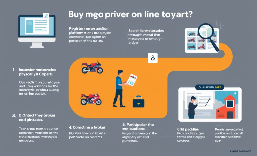 Proceso de compra de motos en subasta online.