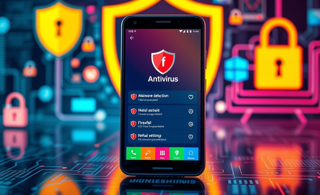 Aplicación de antivirus para móvil con firewall y seguridad avanzada.