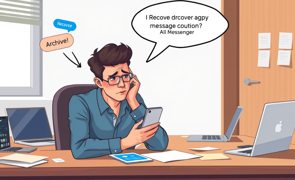 Imagen de un teléfono mostrando la interfaz de Messenger con un enfoque en la recuperación de mensajes eliminados.