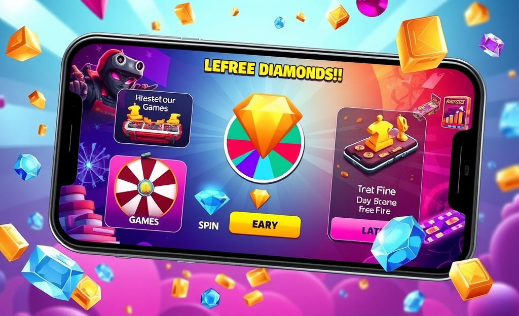 Imagen de una aplicación que ofrece diamantes gratuitos para Free Fire.