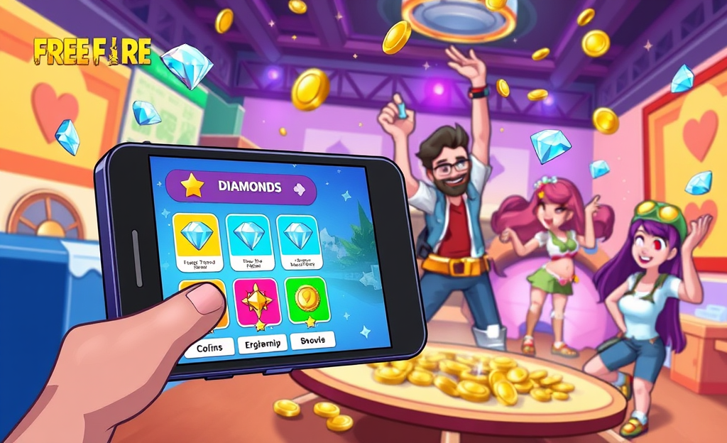 Imagen de jugabilidad en Free Fire mostrando diamantes obtenidos a través de la aplicación.