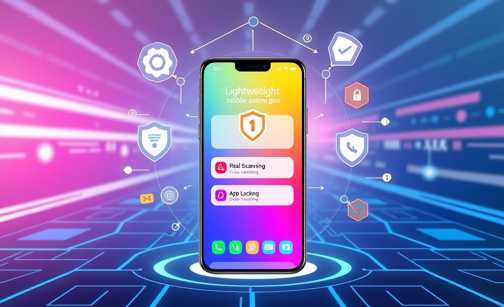 Imagen que ilustra la protección de un móvil con antivirus ligero contra virus y malware.