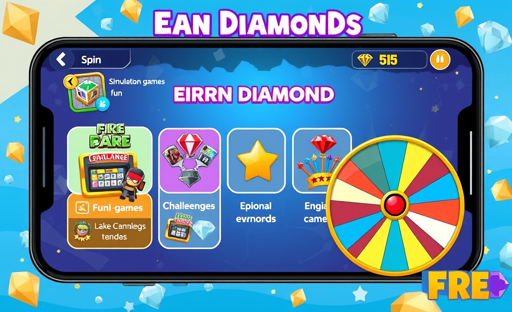 Imagen de la aplicación para ganar diamantes en Free Fire mostrando métodos para obtener recompensas gratuitas.
