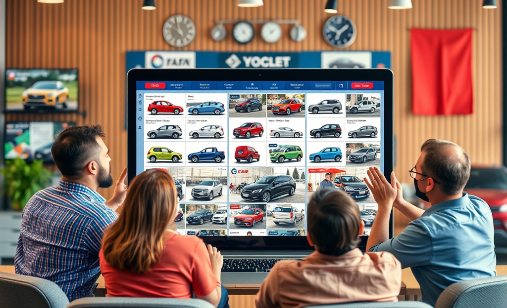 Imagen de una subasta de vehículos en línea mostrando varios autos disponibles para pujar.