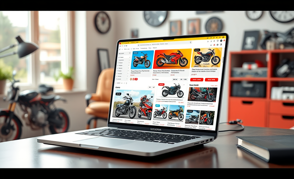 Imagen de una subasta de motos en línea, mostrando diversas motocicletas disponibles para la venta.