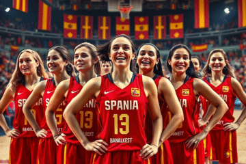 La selección femenina de baloncesto durante la final del EuroBasket, mostrando su determinación y espíritu competitivo.