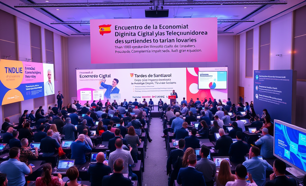 Imagen del Encuentro de la Economía Digital y Telecomunicaciones, donde ponentes debaten sobre tecnología y su impacto social y económico.