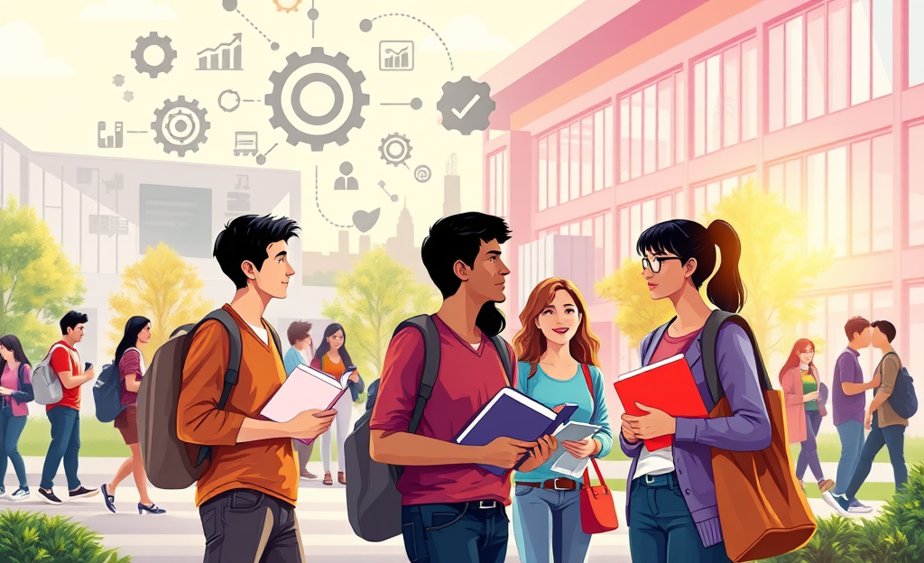 Estudiantes de Ingeniería de Organización Industrial en clase, explorando oportunidades laborales en logística y tecnología.