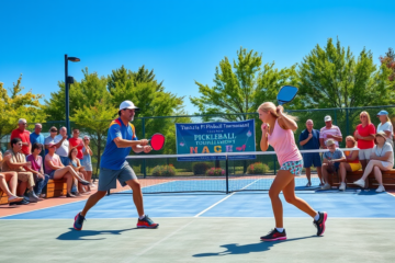 Jugadores disfrutando de un partido de pickleball, un deporte en auge que promueve la inclusión y el turismo deportivo.
