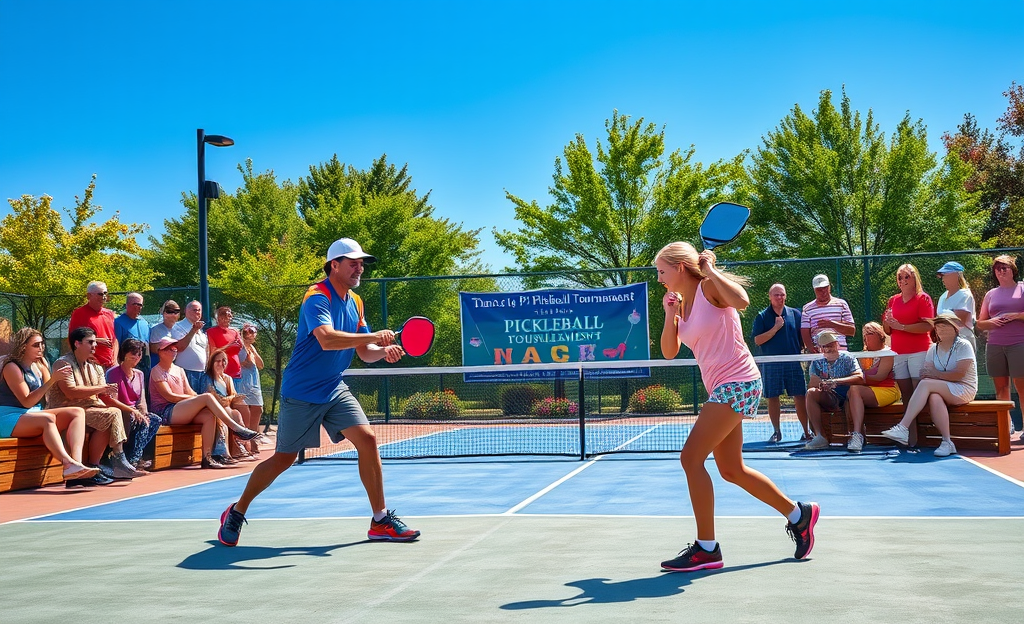 Jugadores disfrutando de un partido de pickleball, un deporte en auge que promueve la inclusión y el turismo deportivo.
