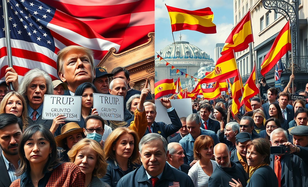 Un gráfico que ilustra la desaprobación de Trump y el impacto económico en EE. UU., contrastado con el crecimiento del trumpismo a nivel global.