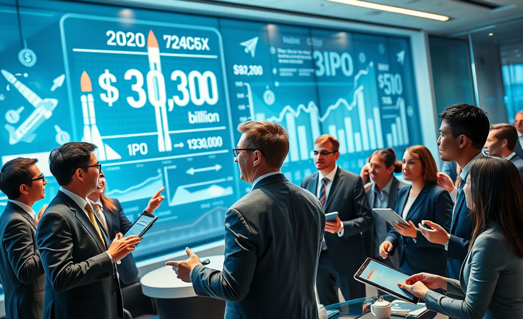 El logo de SpaceX con un fondo estelar, simbolizando el futuro de la empresa y su posible salida a bolsa.