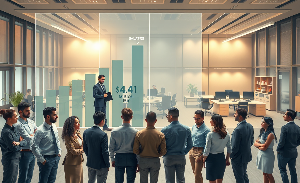 Gráfico que muestra la desigualdad salarial en grandes empresas, destacando la diferencia entre salarios ejecutivos y medios.