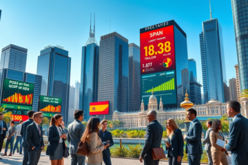 Infografía sobre el crecimiento proyectado de la economía de habla hispana y el PIB de España, destacando su lugar en la economía global.