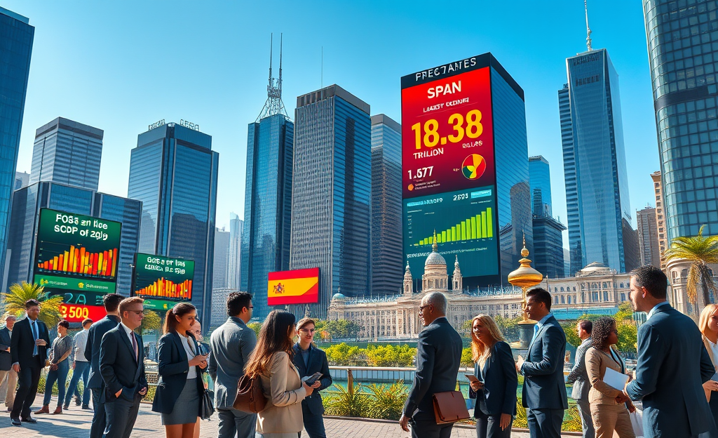 Infografía sobre el crecimiento proyectado de la economía de habla hispana y el PIB de España, destacando su lugar en la economía global.