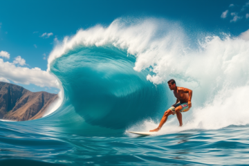 Surfista surfeando una ola de 29,15 metros en un momento surrealista que marca un nuevo récord mundial.