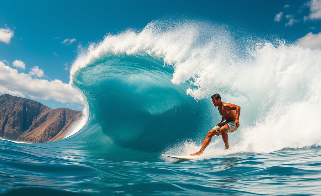 Surfista surfeando una ola de 29,15 metros en un momento surrealista que marca un nuevo récord mundial.