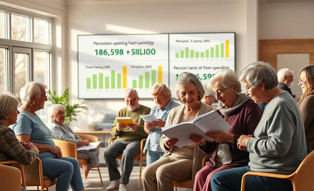 Gráfico que muestra el aumento del gasto en pensiones en 2025, destacando cifras clave y tendencias.