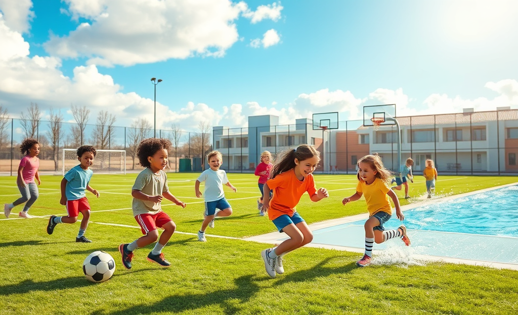 Niños disfrutando de actividades deportivas en instalaciones durante la campaña Navidades Deportivas.