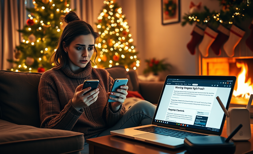 Consejos para reconocer y prevenir fraudes digitales durante la Navidad, especialmente a través de estafas por SMS.