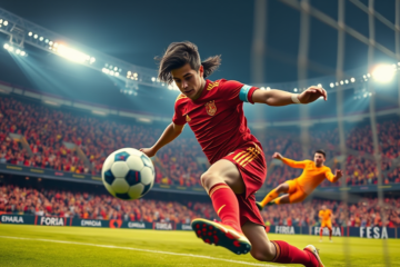 Lamine Yamal celebrando su gol en el partido de la UEFA Nations League.