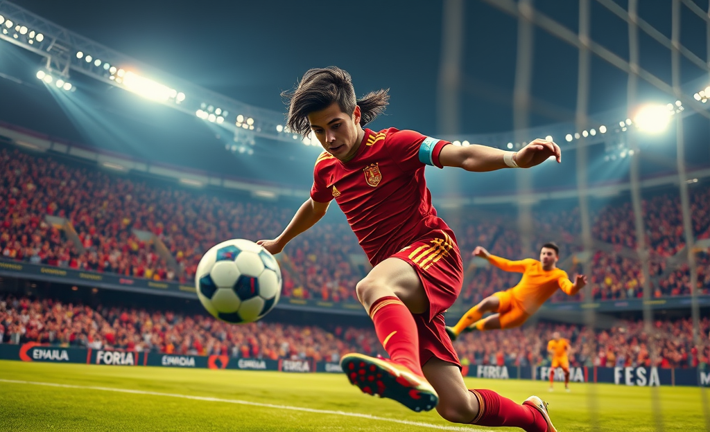 Lamine Yamal celebrando su gol en el partido de la UEFA Nations League.