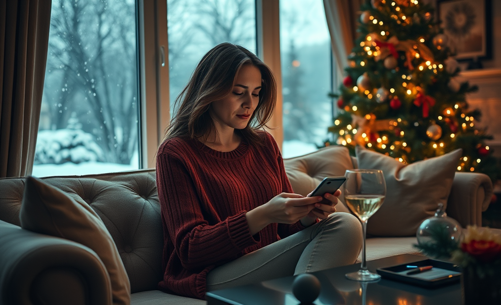 Imagen que representa la creciente soledad entre mujeres modernas en Navidad, destacando la necesidad de conexiones significativas.