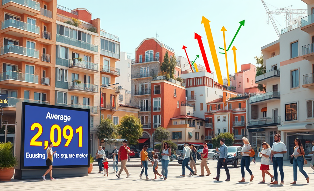 Gráfico mostrando el aumento del precio medio de la vivienda en 2025 y las proyecciones del mercado inmobiliario.