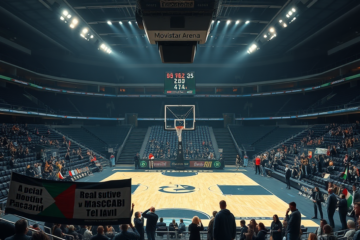 Colectivos sociales de Madrid piden la suspensión del partido de baloncesto, denunciando la normalización del genocidio en Palestina a través del deporte.