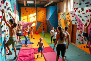 Escalador disfrutando de la escalada urbana en un gimnasio