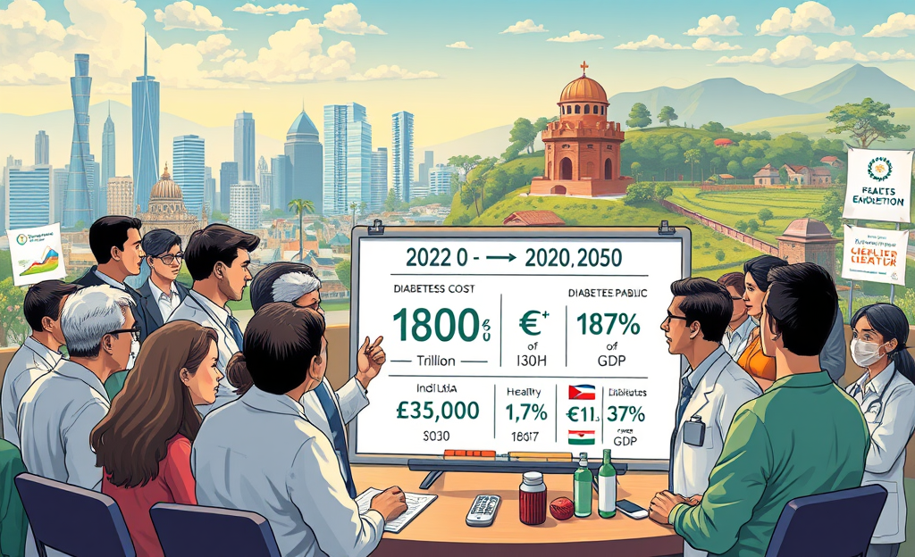 Gráfica que ilustra el impacto económico de la diabetes a nivel global con énfasis en costes y cuidados informales.