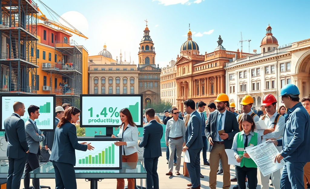 Gráfico que ilustra el crecimiento de la productividad en la economía española desde 2020, destacando sectores clave y desafíos.