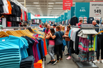 Colección de ropa deportiva asequible con camisetas, mallas y calcetines disponibles en sección de bazar.