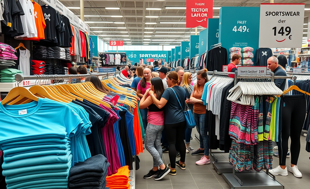 Colección de ropa deportiva asequible con camisetas, mallas y calcetines disponibles en sección de bazar.