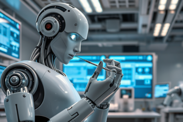 Un robot humanoide realizando movimientos precisos con una aguja, destacando su capacidad de aprendizaje y control motor avanzado.