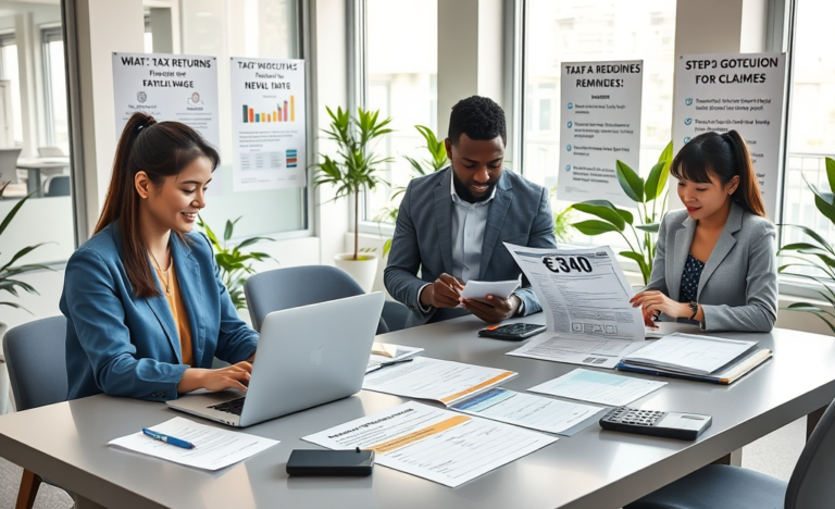 Trabajadores revisando su declaración de renta con la nueva deducción.
