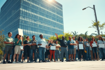 Protesta de trabajadores contra el ERE y recortes de empleo en medio de beneficios récord.
