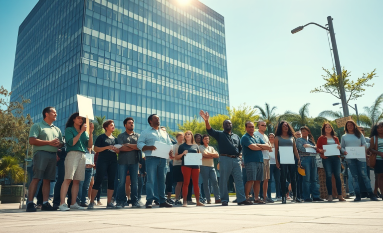 Protesta de trabajadores contra el ERE y recortes de empleo en medio de beneficios récord.