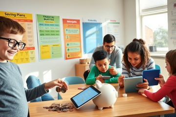Niños aprendiendo sobre finanzas personales y ahorro