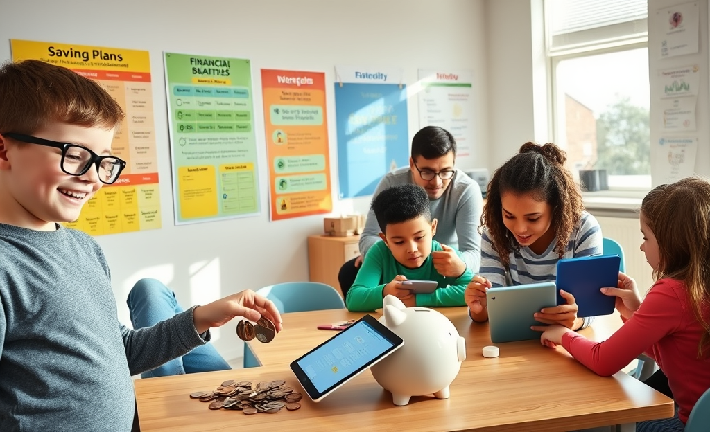 Niños aprendiendo sobre finanzas personales y ahorro