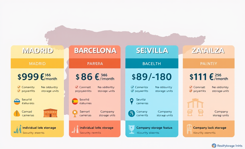 Comparativa de precios de alquiler de trasteros en varias ciudades.