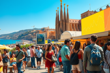Gráfica mostrando la contracción del PIB de la zona euro y el crecimiento esperado de la economía española impulsada por el turismo y consumo privado.