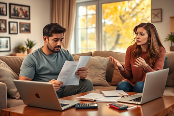 Pareja en diálogo sobre sus finanzas personales.