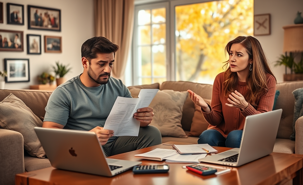 Pareja en diálogo sobre sus finanzas personales.