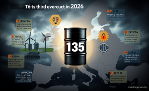 Gráfica que ilustra los riesgos económicos globales, destacando la seguridad energética y las disrupciones en materias primas estratégicas.