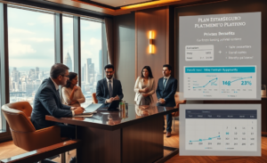 Imagen promocional del plan EstarSeguro Platino, destacando los beneficios de descuentos progresivos en seguros para clientes de Banca Privada y Patrimonios.