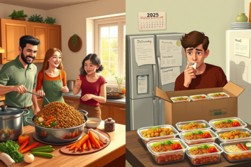 Imagen que ilustra la economía de cocinar en casa frente a la compra de platos preparados.