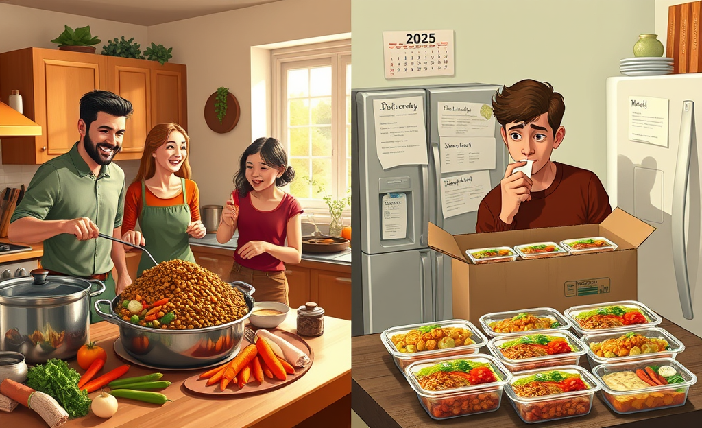 Imagen que ilustra la economía de cocinar en casa frente a la compra de platos preparados.